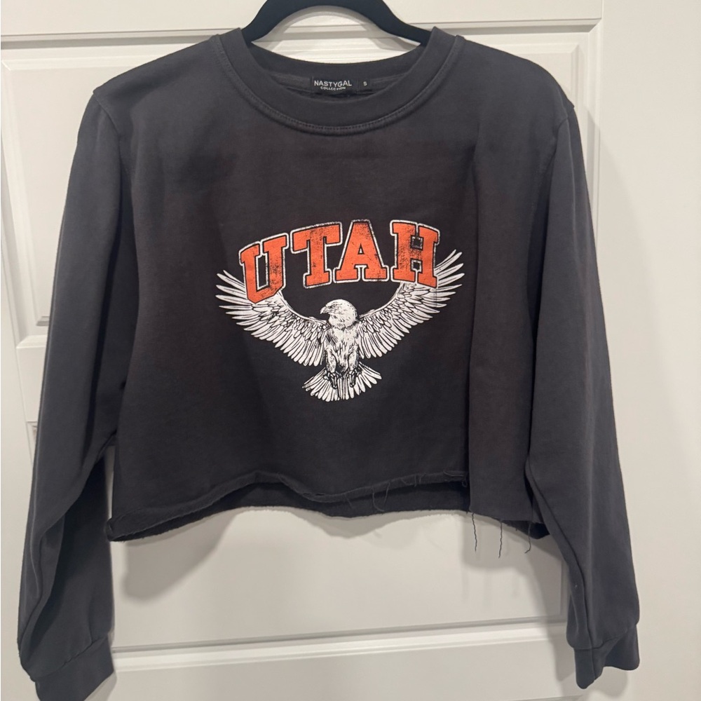 Nasty Gal Charcoal Cropped Sweatshirt with Utah Print